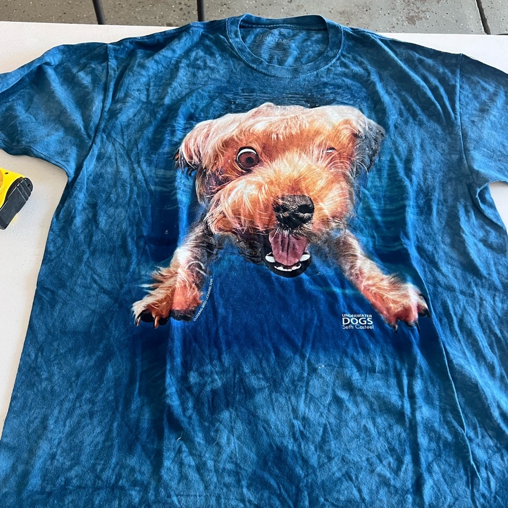 The Mountain underwater Vibrant type die terrier Blue Dog Tee